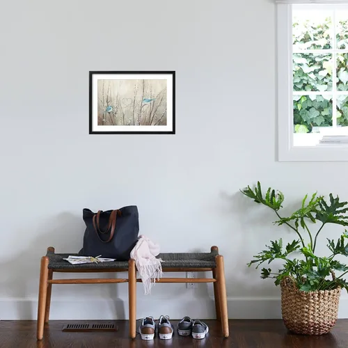 Vista 4 de ART.COM Lienzo enmarcado para pared, cuerda neutra de pájaros bonitos por Julia Purinton, decoración de animales, 18 x 12 pulgadas, marco negro