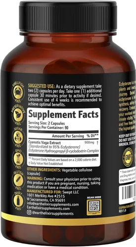 Vista 7 de Earth Elixir Suplementos de Ecdysterone 900 mg (180 cápsulas) – Hecho en Estados Unidos – Suplementos de construcción muscular para hombres con 95%