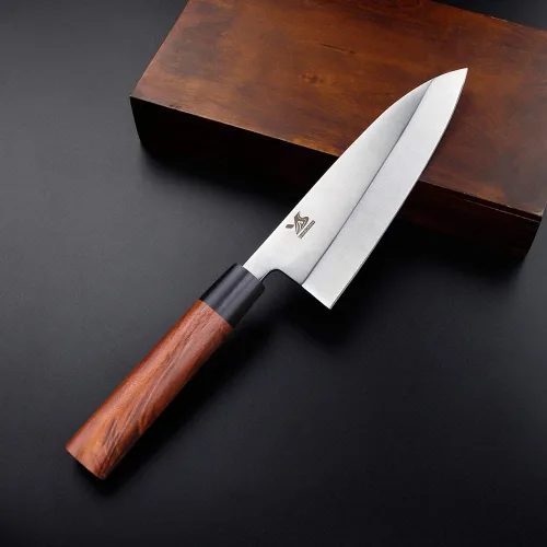 Vista 3 de MSY BIGSUNNY 7 pulgadas Deba cuchillo cocina cocina chef sushi cuchillo de acero inoxidable de alto carbono hoja con mango de madera de rosa