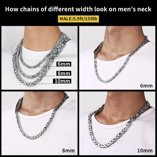 Vista 5 de ChainsHouse Collar de eslabones bizantinos planos para hombre de 0.236 in0.315 in0.394 in de ancho, chapado en oro de 18 quilatesacero inoxidable