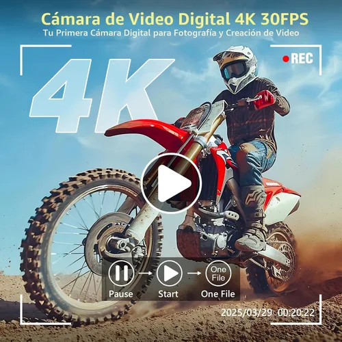 Vista 2 de Cámara digital 4K para enfoque automático de fotografía, cámara de vlogging WiFi mejorada de 64 MP para YouTube con pantalla abatible de 180° de 3