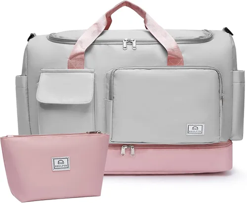 Vista 52 de Bolsa de Gimnasio Pequeña para Mujer, Bolsa de Lona de Viaje, Bolsa de Fin de Semana con Compartimento para Zapatos