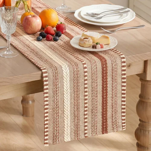 Vista 10 de Artoid Mode Camino de mesa tejido estilo granja verde ejército, decoración rústica de temporada festiva para la cocina y el comedor, para decoración