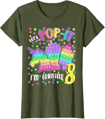 Vista 97 de Let's Pop-it I'm turning 8 Colorful 8th Birthday - Camiseta para niña, Negro
