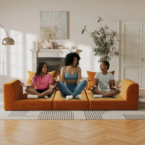 Vista 5 de Sofá biplaza modular con otomana, sofá deshuesado en forma de L, sofá modular personalizable, sofá cama de diseño de combinación libre, Clay Ember