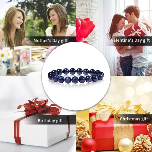 Vista 6 de Pulsera de piedras preciosas naturales de cuentas de 0.394 pulgadas Pulsera de ojos de tigre rojo Cristal curativo elástico para yoga, joyería
