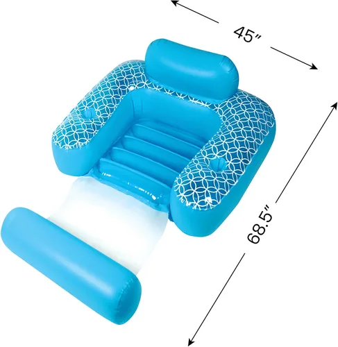 Vista 4 de Silla inflable de piscina Shangri-La azul y blanco con portavasos de 68.5 pulgadas