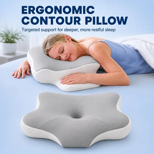 Vista 4 de Cervical Neck Pillow for Sleeping, Memory Foam Pillow with Ergonomic Contour Neck & Shoulder Support, Orthopedic Cervical Pillow for Side, Back &