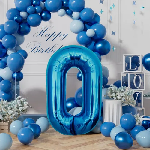 Vista 3 de AULE Globos grandes de 40 pulgadas con números 0 azules, globos grandes de números de aluminio, decoraciones de fiesta de cumpleaños de helio