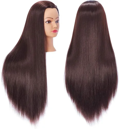 Vista 10 de Hairingrid Cabeza de maniquí de 26 a 28 pulgadas, para entrenamiento de peinado, cosmetología, cabeza de muñeca, pelo de fibra sintética y soporte