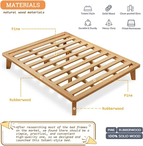 Vista 5 de NELYE Base de cama de plataforma individual, base de colchón de madera maciza de 14 pulgadas con listones de apoyo y patas, marco de cama simple