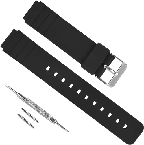 Vista 10 de Correa de reloj de goma de silicona impermeable de repuesto de 0.630 in para Casio MQ-24/MQ-58/104/76/71/98 Negro/hebilla negra