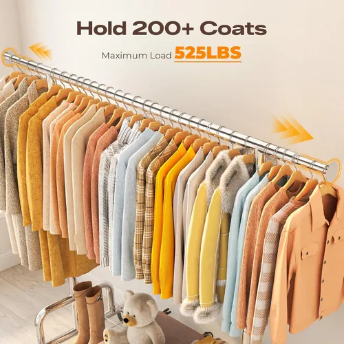 Vista 3 de HOKEEPER Perchero de ropa resistente con carga de 525 libras, perchero ajustable de 75 pulgadas de ancho, perchero para colgar ropa con ruedas