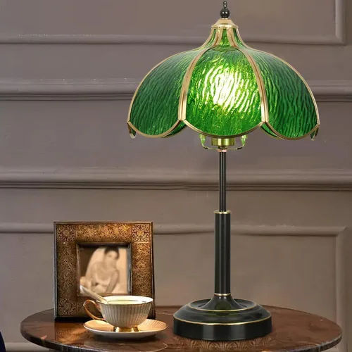 Vista 4 de Bedside Table Lamp Vintage Glass Table Lamp Bedroom Study Living Room Brass Stained Nightstand Lamps(White,Large)