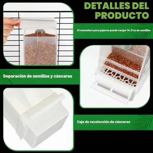 Vista 4 de Yaomiao 4 unidades de comederos para pájaros pequeños sin ensuciar, dispensador automático de agua para periquitos, alimentador de codornices