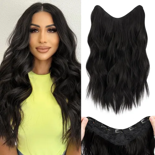 Vista 48 de S-noilite Extensiones de cabello de una pieza con clip, color rubio balayage de 18 pulgadas, en forma de U, extensiones de cabello de trama de una