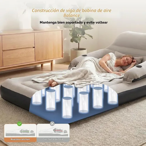 Vista 2 de DIMAR GARDEN Colchón de aire tamaño twin con cabecera y almohadas, cama inflable