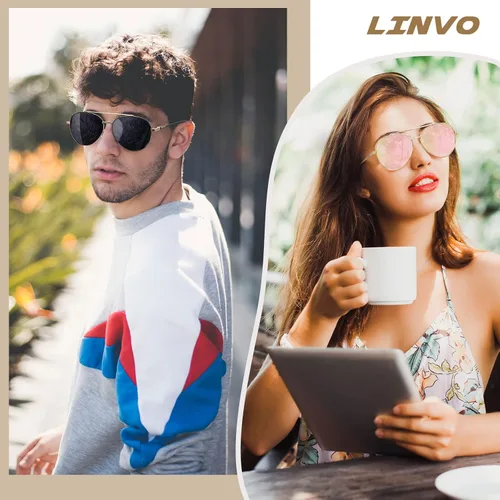 Vista 2 de LINVO Polarized Pilot Sunglasses for Men Women,Driving Sun Glasses Metal Frame UV400 Protection