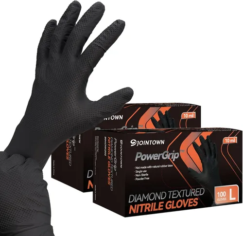Vista 16 de Jointown Guantes Básicos de Nitrilo de Servicio Pesado, Guantes de Mecánico de Nitrilo Desechables de 8 Mil, con Textura de Diamante Elevada, Caja