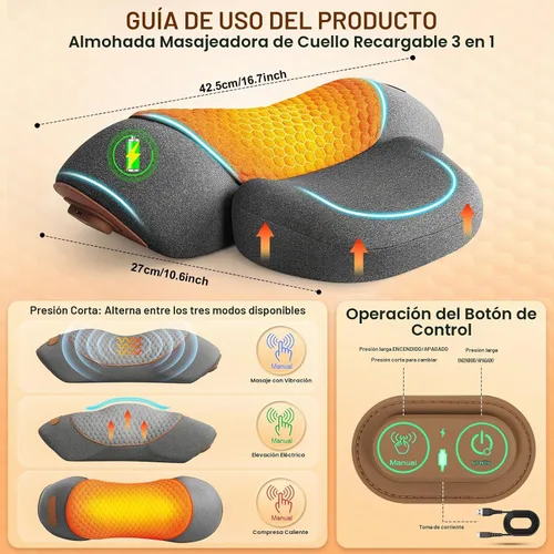 Vista 6 de Almohada masajeadora de cuello inalámbrica 3 en 1 con calor, masajeador