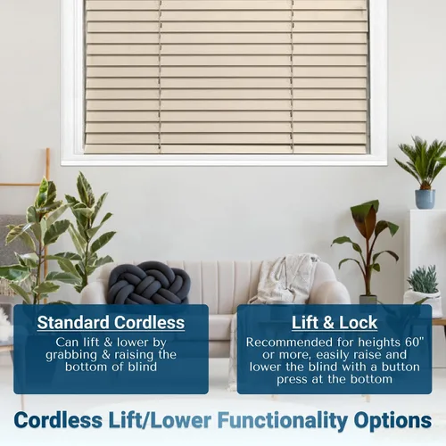 Vista 6 de TailorView Cortinas de ventana horizontales de madera personalizables sin cordón - Paletas de 2 pulgadas - Alabastro - Montaje interior o exterior.