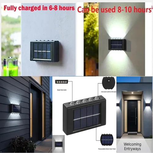 Vista 7 de 10 luces LED solares para exteriores, impermeables, paquete de 2 apliques nórdicos modernos iluminan la lámpara con sensor de luz solar exterior