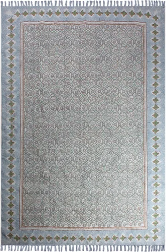 Vista 17 de Kilim Alfombra de Área 2x3 pies, color marrón bronce, diseño abstracto, estampado a mano en bloque, algodón Dhurrie, lavado a mano en superficie