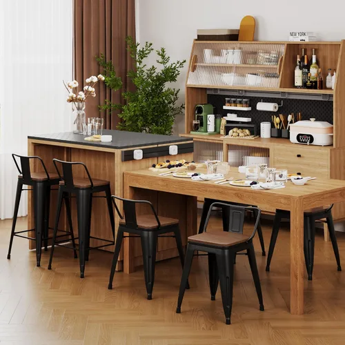 Vista 6 de Changjie Furniture - Juego de 4 sillas altas de metal con diseño industrial para barra de cocina o bar con respaldo bajo, Metal, Negro, 18 pulgadas