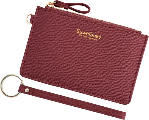 Vista 20 de Estuche Delgado para Tarjetas RFID para Mujer con Correa de Muñeca, Cartera con Cremallera para ID, Cartera de Cuero Pequeña, Monedero con Llavero
