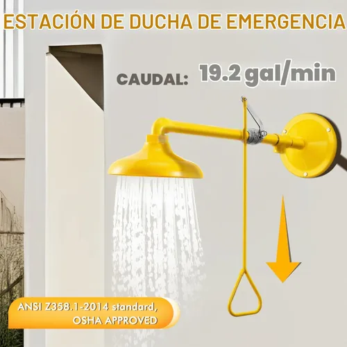 Vista 2 de CGOLDENWALL Estación de ducha de seguridad de emergencia Cabezal de ducha de montaje horizontal, rosca NPT de 1 pulgada, acero inoxidable