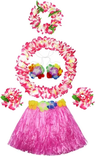 Vista 17 de Conjunto de disfraz de falda de hierba hawaiana de 11.8 in para niñas
