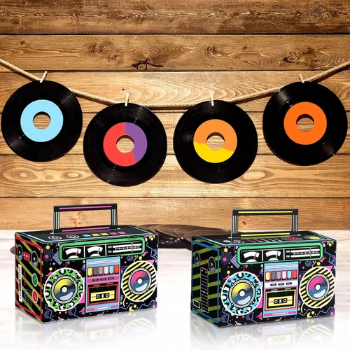 Vista 5 de Cajas de recuerdo de fiesta de los años 80, caja de regalo novedosa, cajas de papel de dulces de los años 80, decoraciones de radio retro de los 80