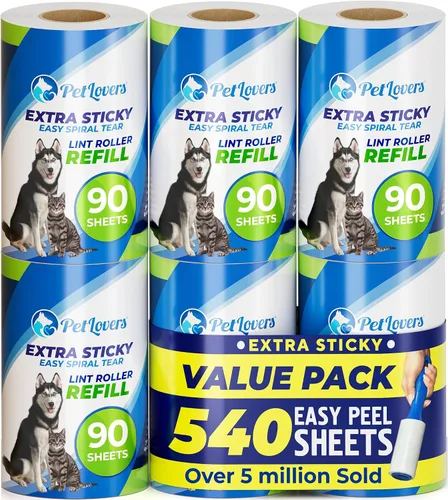Vista 16 de PetLovers Rodillo de pelusa extra pegajoso, unidad individual, 90 hojas para eliminación de pelo de mascotas, removedor de pelusa de perros y gatos