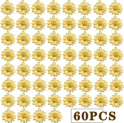 Vista 2 de BronaGrand 60pcs Sunflower Pendant Charms Alloy Sunflower Bead Charms Flower Charms Pendants Craft Supplies for DIY Jewelry Earrings Necklace
