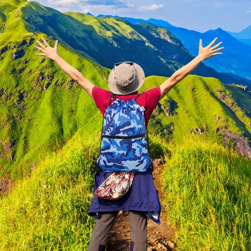 Vista 6 de Mochila deportiva con cordón, bolsa de gimnasio para yoga, viajes, para mujeres y hombres, tamaño grande con bolsillos con cremallera, Camuflado