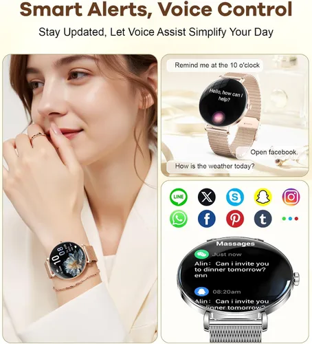 Vista 4 de Relojes inteligentes para mujer con llamadas/respuesta: reloj inteligente AMOLED de 1.43 pulgadas con pantalla táctil para teléfono Android