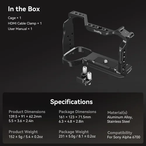 Vista 7 de Kit de Jaula SmallRig para Sony A6700 con Abrazadera de Cable para HDMI, Placa de Liberación Rápida Integrada para Tipo Arca, Jaula de Vídeo