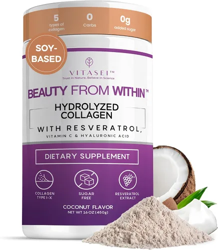Vista 8 de VITASEI Polvo de péptidos de colágeno hidrolizados con resveratrol y vitamina C - Soporte para cabello, piel, uñas y articulaciones - Colágeno