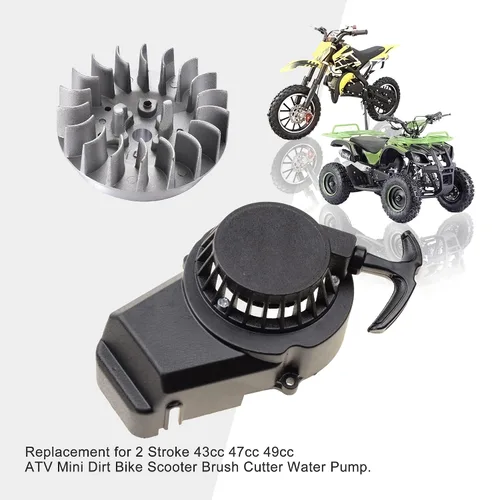Vista 5 de GOOFIT Arrancador de retroceso de aluminio con volante y tornillos para 2 tiempos 47cc 49cc Pocket Bike Mini Bike Dirt Bike Scooter ATV Quad