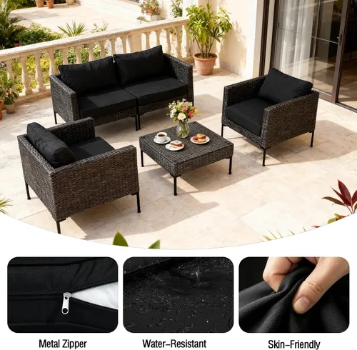Vista 5 de 11 fundas de cojín de repuesto, impermeables para exteriores, para sofá de 6 plazas, juego de fundas con cremalleras, solo funda lavable (cian)