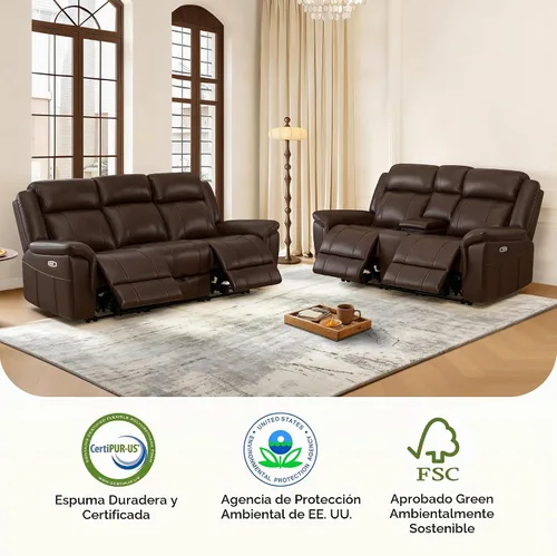 Vista 6 de CHITA - Sofá reclinable eléctrico de piel, para pared, color marrón oscuro, 3 plazas