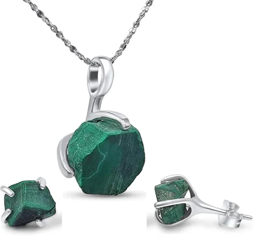 Vista 64 de Juego de joyas de piedras preciosas crudas reales con plata de ley 925 chapada en oro real, collar y aretes de piedra natal, regalo para ella por