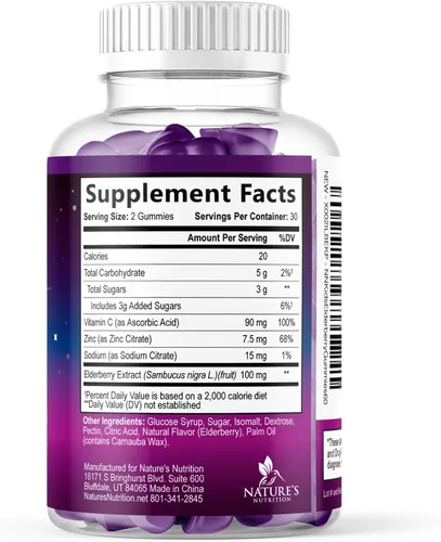 Vista 9 de Gomitas de saúco para apoyo inmunológico para niños, vitaminas C, zinc y apoyo para niños, suplemento de saúco Nature's Sambucus vegano, sin gluten