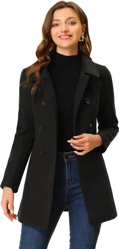 Vista 20 de Allegra K Abrigo Largo De Invierno Con Cuello Peter Pan Y Doble Botonadura Para Mujer Beige