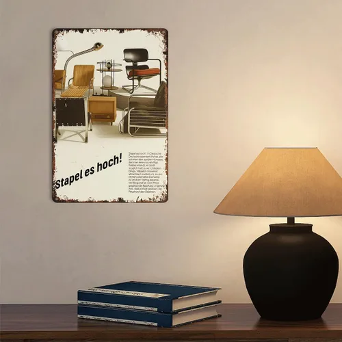 Vista 3 de Vintage Bauhaus Furniture Stack Metal Sign Funny Midcentury Modern Industrial Chair Poster Retro Bauhaus Home Aluminum 8x12inch-For Bathroom Living