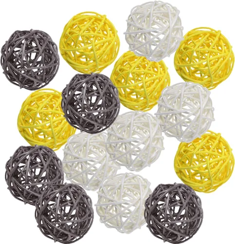Vista 10 de Juego de 15 bolas decorativas de ratán Blanco-marrón -Naturaleza