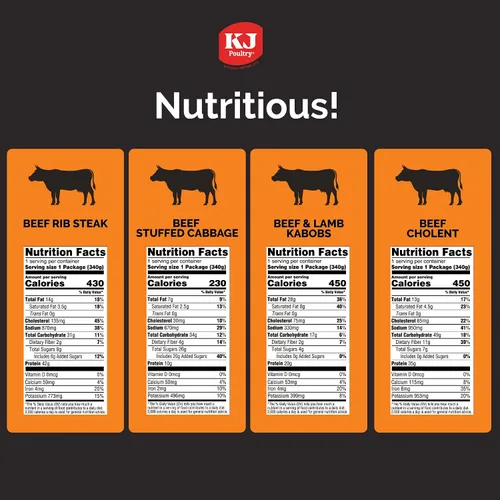 Vista 2 de KJ Poultry Kosher Ready Meals – Variedad de carne de res (4 unidades) preparada Entree totalmente cocida, estable en el microondas, cena, viajes
