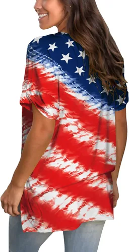 Vista 4 de SAMPEEL Camisetas de verano con cuello en V para mujer, estilo casual, de manga corta, con abertura lateral, ajuste holgado