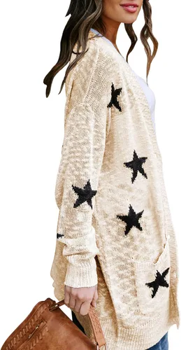 Vista 4 de Cárdigan de punto con estampado de estrellas y bolsillos para mujer