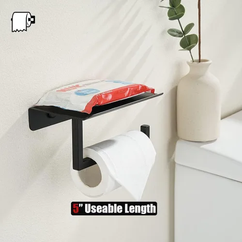 Vista 3 de JQK TPH202-PB - Estante para papel higiénico, soporte para rollo de papel higiénico con estante para teléfono, dispensador de papel de seda de acero